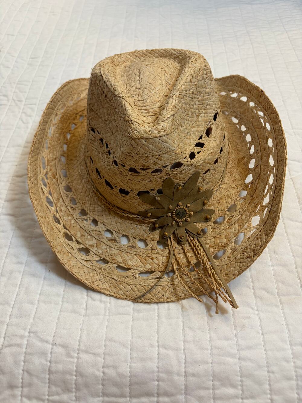 Peter Grimm Straw Western Cowboy Hat - NWOT Open Weave Floral Sun Hat O/S